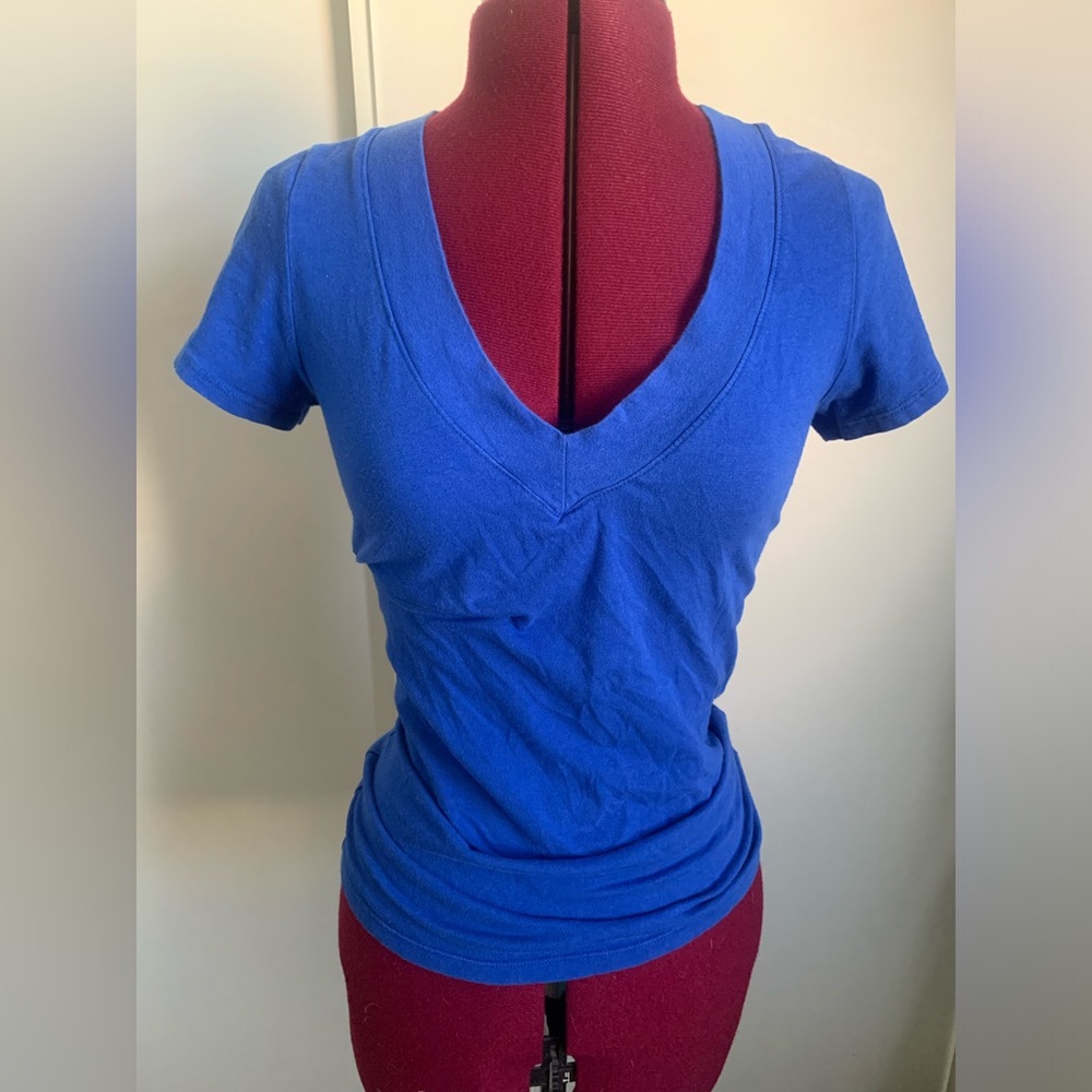 EUC Ambiance blue v neck short sleeve cotton top, Size L